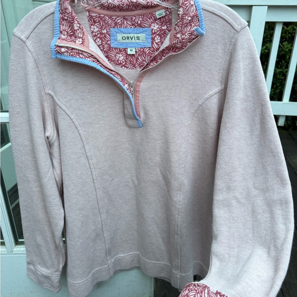 Orvis Light Pink Pullover with Floral Trim